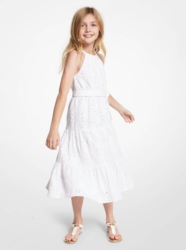 Detske Saty Michael Kors Girls Floral Lace Belted Biele - Oblecenie Michael Kors Lacne | ZLVCG-2073